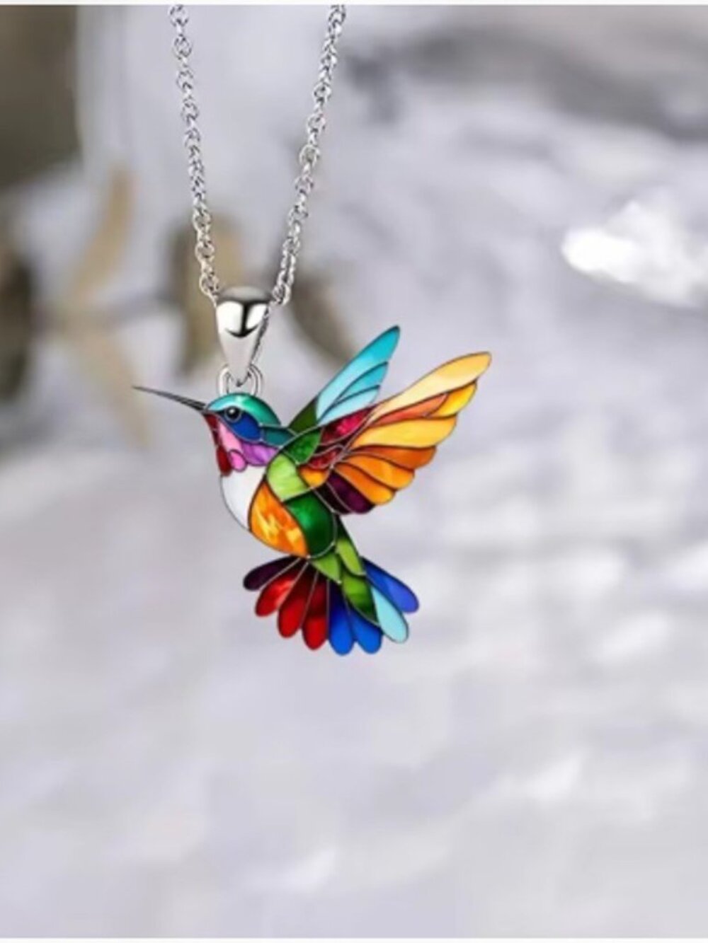 Rainbow Hummingbird Necklace Colorful Bird Pendant Nature Jewelry Gift - Picture 4 of 4